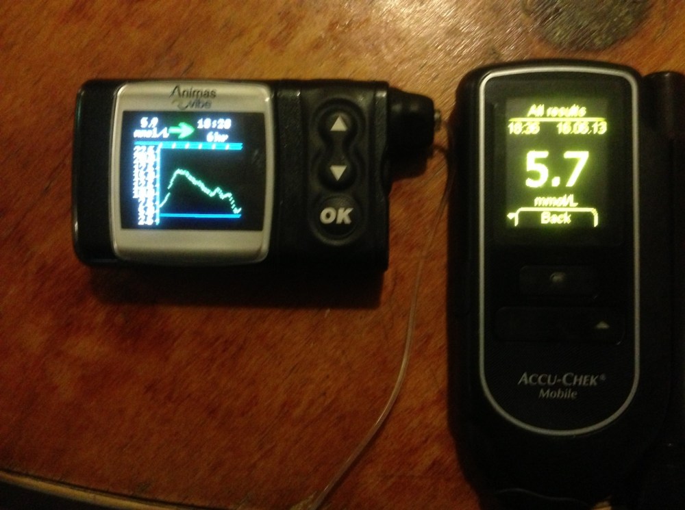 CGMS (5.9) side by side with glucose meter (5.7) at the end of recent 5-hour run. If you're on a pump and you want to test CGMS as a safety or backup feature on your multiday run, talk to your diabetes educator about organising a trial. It's a powerful tool and gives real piece of mind if you work with it properly on the run.