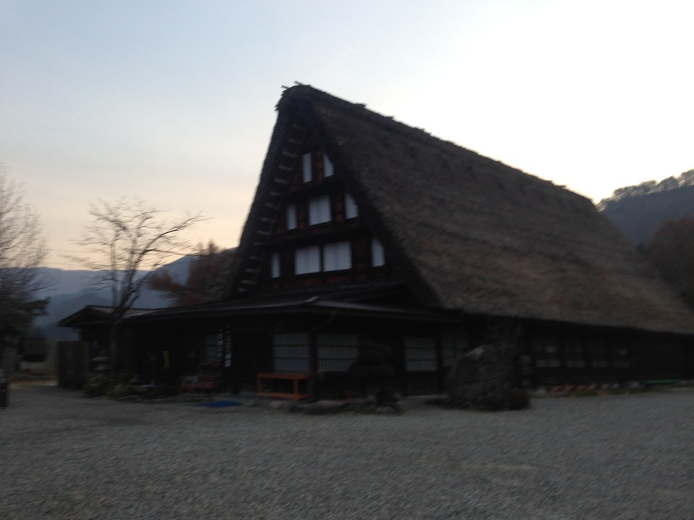 Day breaks over Shirakawago, snowcapped mountains behind me, peaks and ridge lines above, crystal stream and a giant eagle in the canyon below. Uniquely moving.